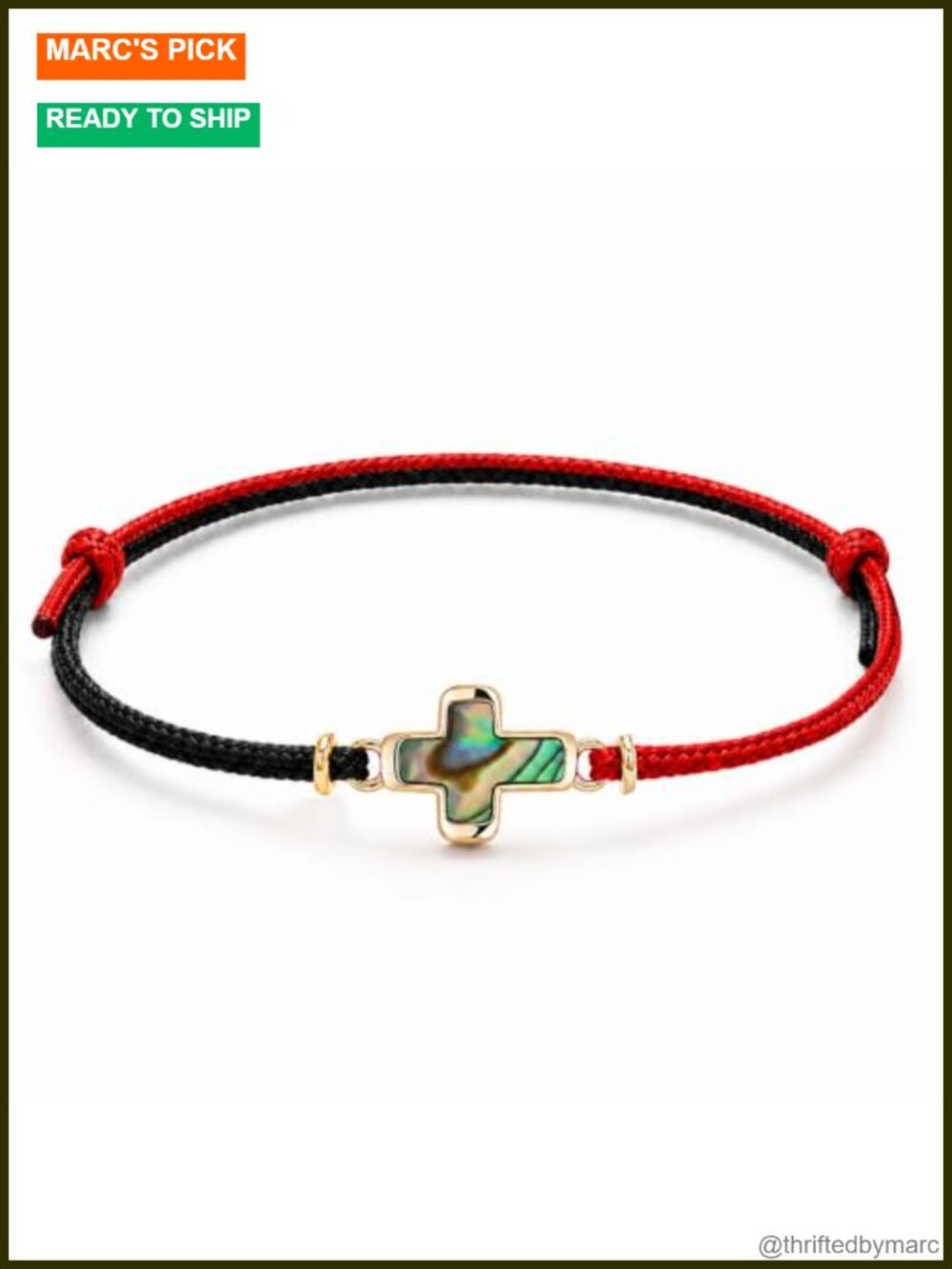 Handmade Braided Cross Bracelet 14K Gold-Plated Abalone Adjustable